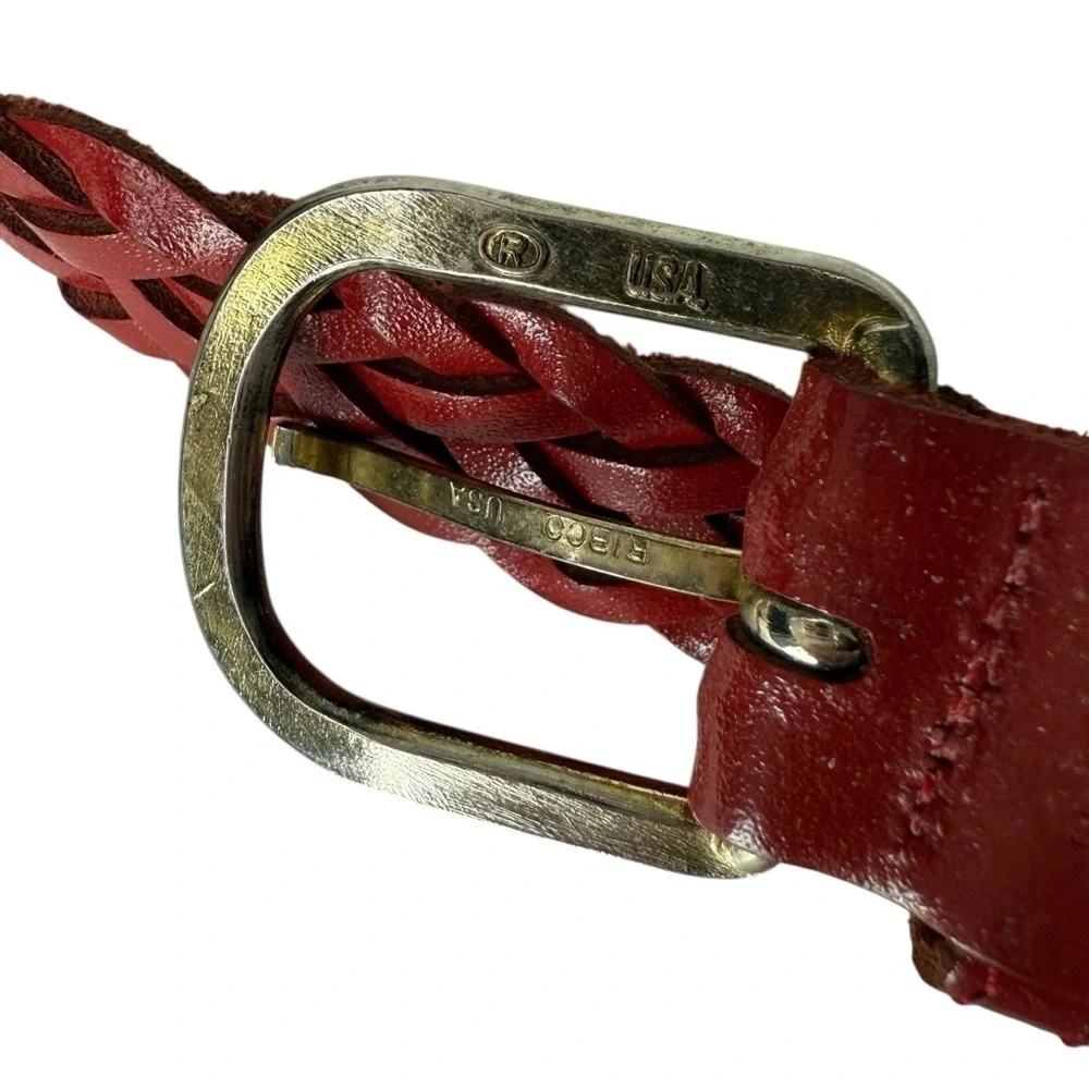 Men’s Belt Casual Braided Red Genuine Leather USA Brass Buckle SZ XL Guatemala